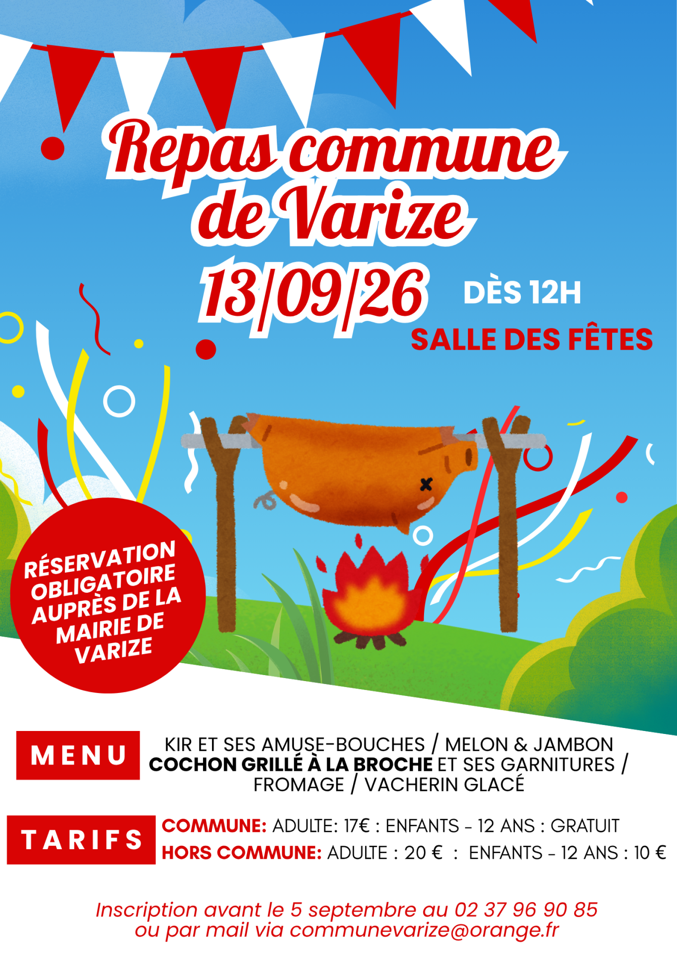 Repas commune varize cochon grille broche